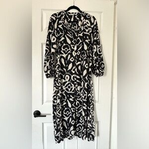 Zara Monochrome Abstract Long Sleeve button down Dress